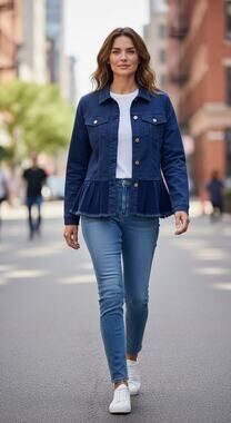Simply Noelle Button Up Jacket Women's Size Large Blue Ruffled Bottom NWT